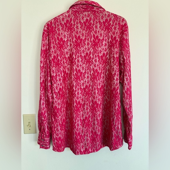 Wrangler Riding Top Women XXL Hot Pink Lace Rhinestone Snap Front - Picture 2 of 8